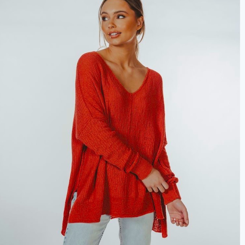 The Normal Brand Roadtrip V-neck Open Knit Beachy Slouchy Sweater sz L